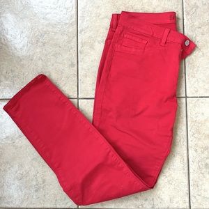 J Brand women's mid-rise bright red twill skinny jeans, size 29